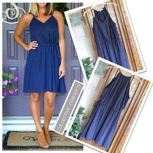 COLLECTIVE CONCEPTS Galen Laser Cut Dress - Navy, Size M